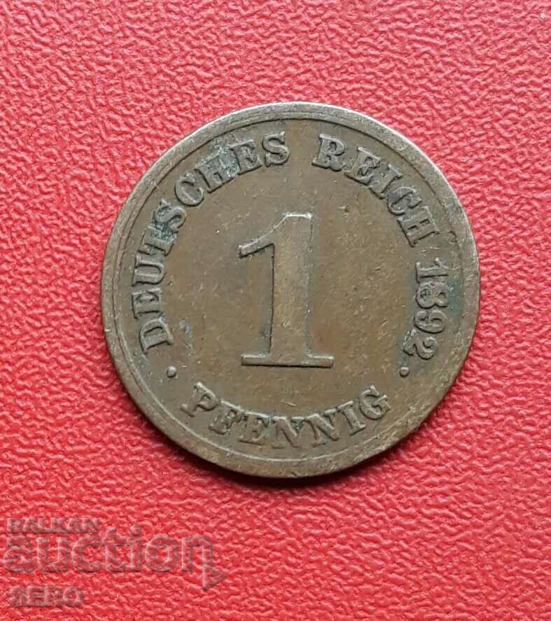 Γερμανία-1 pfennig 1892 G-Karlsruhe-σπάνια