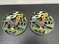 A pair of painted cast iron hotplates. #4904