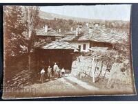 4087 Kingdom of Bulgaria family courtyard of a house stone roof