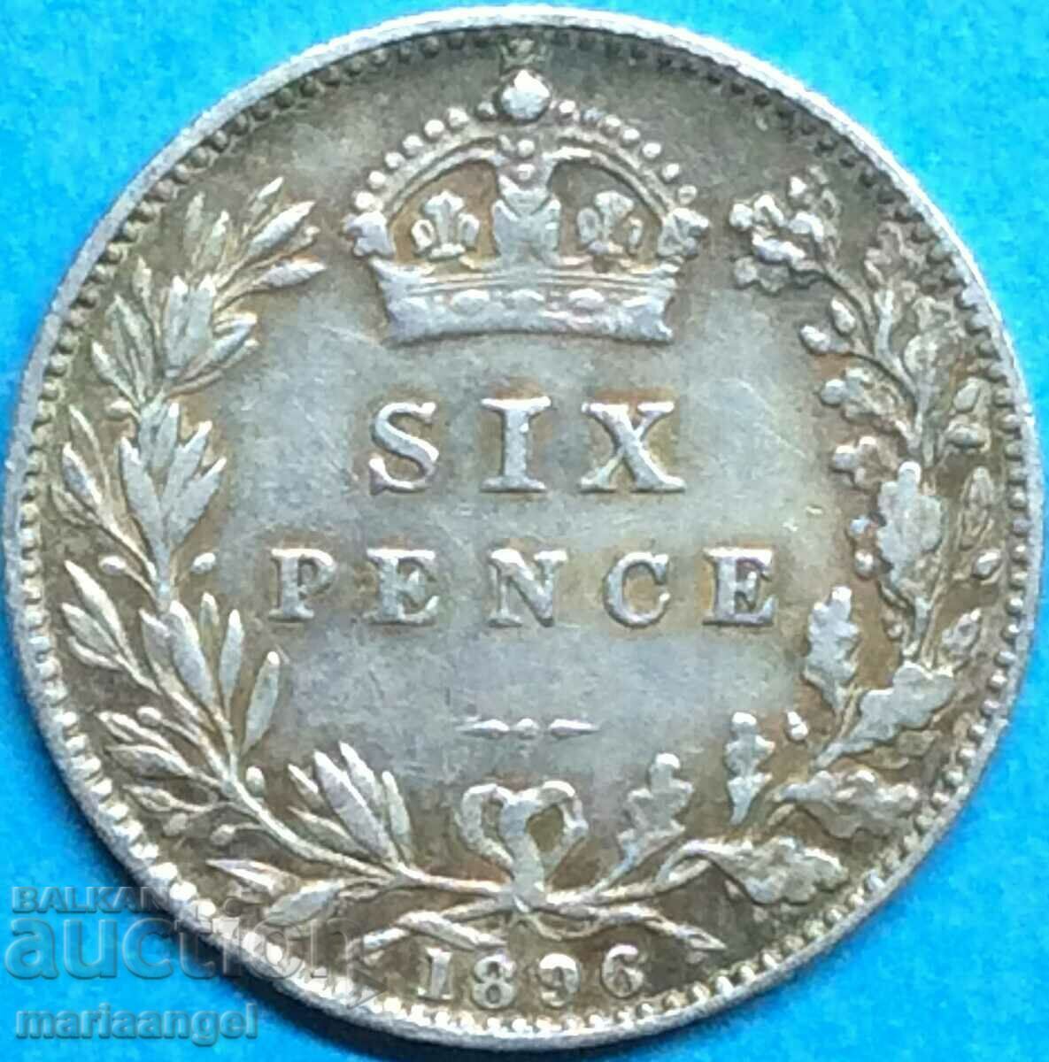Великобритания 6 пенса 1896 Виктория сребро - рядка