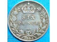 Marea Britanie 6 Pence 1896 Victoria Silver - Rar