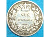 Great Britain 6 Pence 1872 Young Victoria Silver