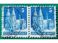 Германия 5 pf.1950 г  Клеймована хоризонтална пощенска дв...