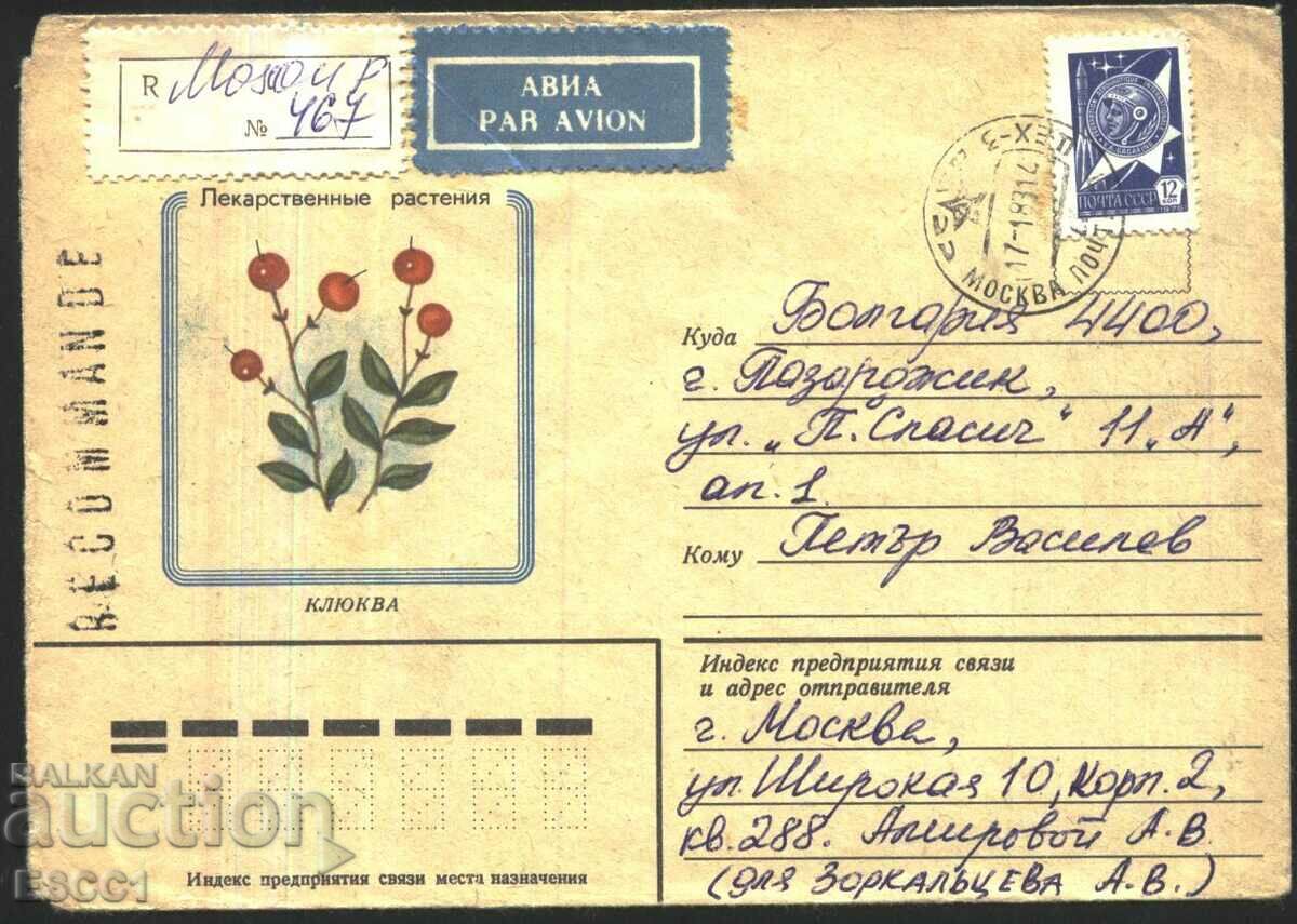 Traveled envelope Flora Cranberry 1973 Kosmos USSR brand
