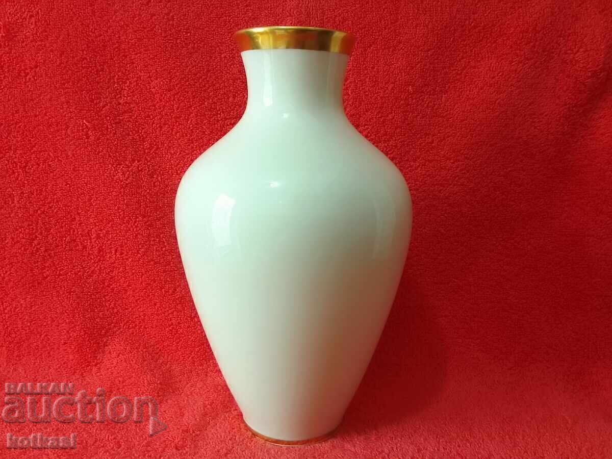 Old porcelain vase Alka Kunst white gold edges H-22 cm