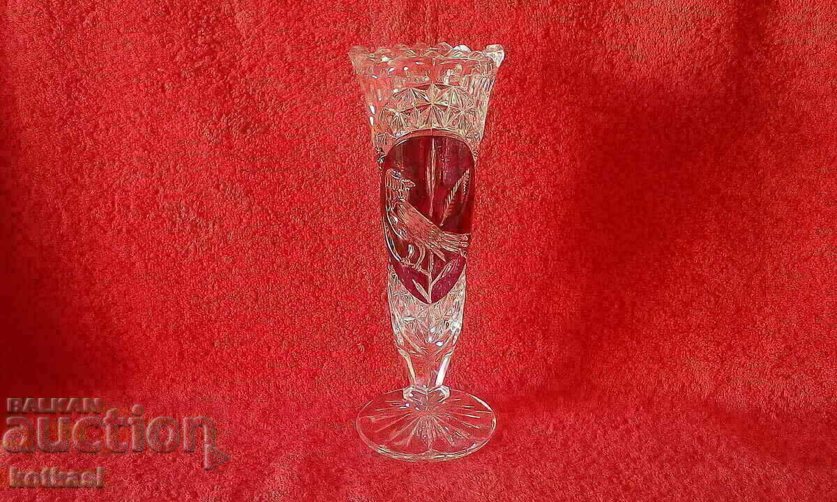 Massive Crystal Vase Germany bird sparrow Massive Crystal Vase Germany bird sparrow