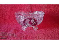 Vechi castron solid din cristal Bohemia Vrabie Pasăre