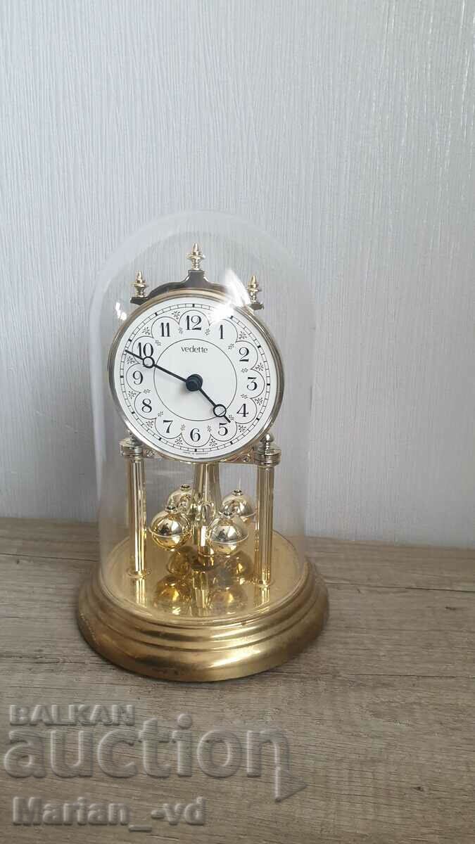 Vedette German quartz table clock with glass dome