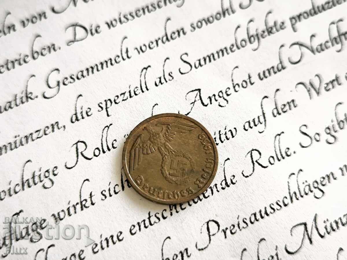 Auction Coin - Third Reich - Germany - 1 Pfennig | 1939; Series D Auction Coin - Third Reich - Germany - 1 Pfennig | 1939; Series D