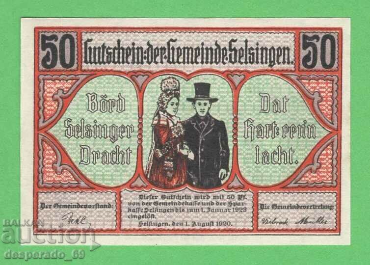 (¯`'•.¸NOTGELD (πόλη Selsingen) 1920 UNC -50 pfennig¸.•'´¯)