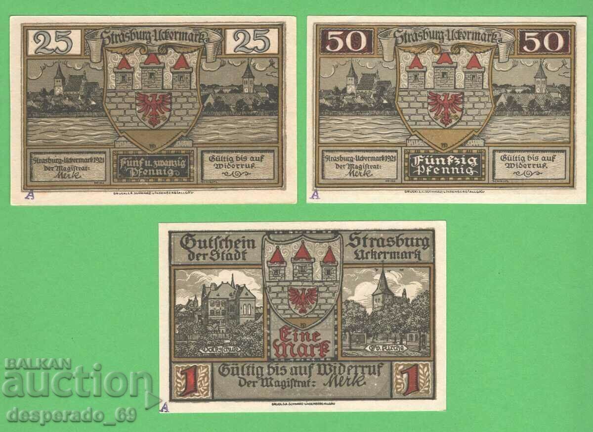 (¯`'•.¸NOTGELD (city of Strasburg) 1921 UNC -3 pcs. banknotes •'´¯) with price 9.00 BGN | € 4.60
