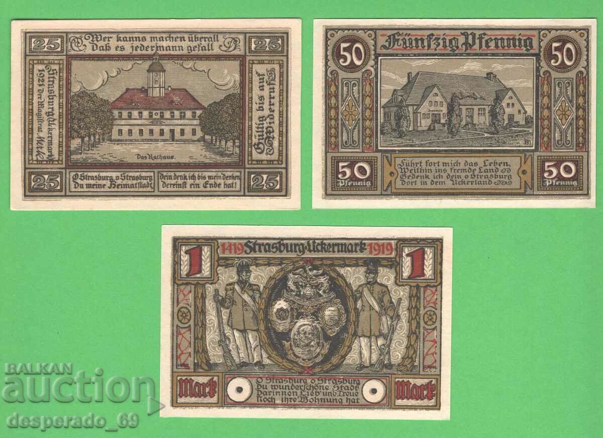 (¯`'•.¸NOTGELD (orașul Strasburg) 1921 UNC -3 buc. bancnote •'´¯)