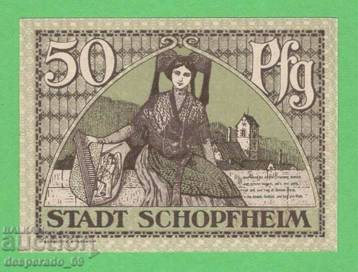 (¯`'•.¸NOTGELD (city Schopfheim) 1919 UNC -50 pfennig¸.•'´¯)