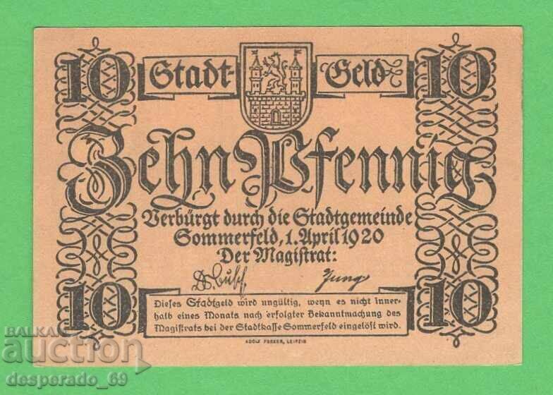 (¯`'•.¸NOTGELD (city Sommerfeld) 1920 UNC -10 pfennig¸.•'´¯) with price 2.80 BGN | € 1.43 (¯`'•.¸NOTGELD (city Sommerfeld) 1920 UNC -10 pfennig¸.•'´¯) with price 2.80 BGN | € 1.43