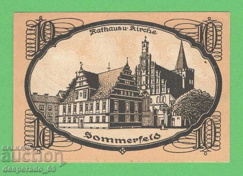 (¯`'•.¸NOTGELD (city Sommerfeld) 1920 UNC -10 pfennig¸.•'´¯)