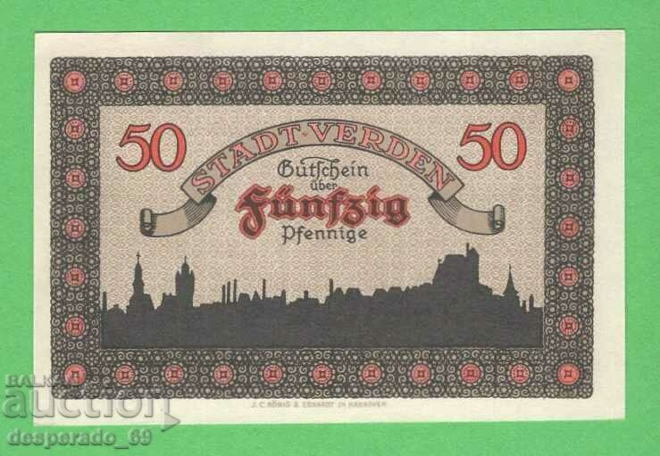 (¯`'•.¸NOTGELD (orașul Verden) 1920 UNC -50 pfennig¸.•'´¯)