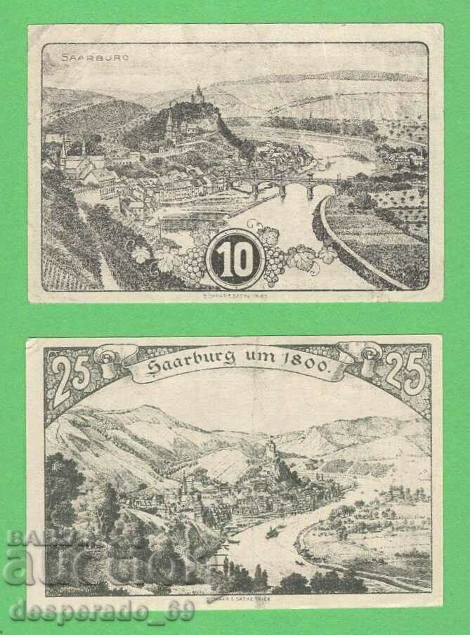 (¯`'•.¸NOTGELD (πόλη Saarburg) 1920 -2 τραπεζογραμμάτια¸.•'´¯)