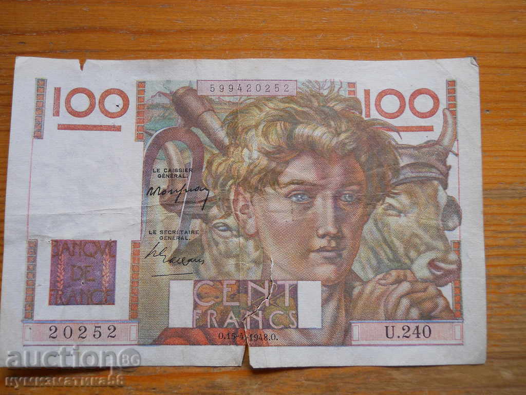 100 φράγκα 1948 - Γαλλία (VG)