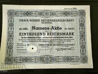 Акция | 1000 райх марки | Phrix-Werke AG Hamburg | 1941г.