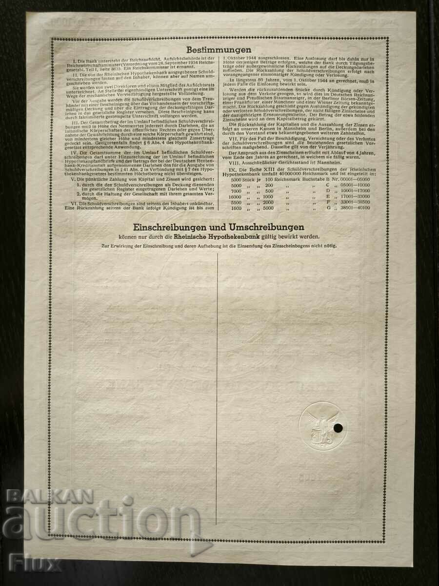Reich Bond | 1000 marks | Rheinischen Hypothekerenbank - 6 Reich Bond | 1000 marks | Rheinischen Hypothekerenbank - 6