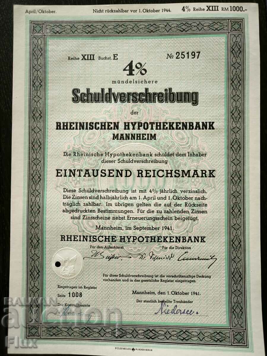 Reich Bond | 1000 de mărci | Rheinischen Hypothekerenbank