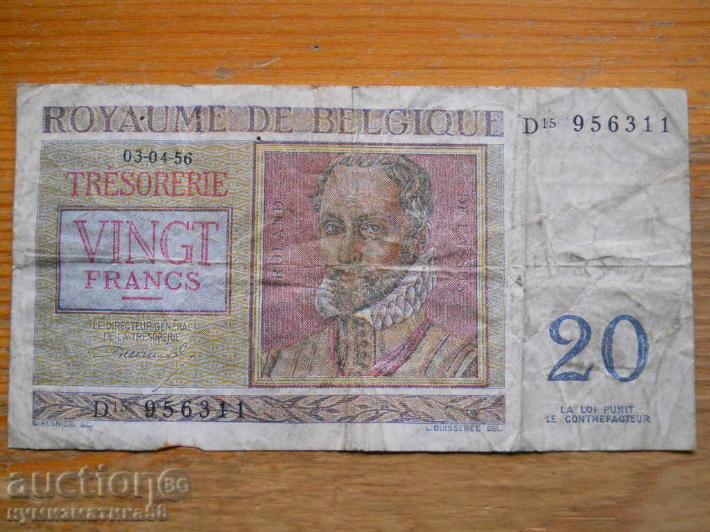 20 francs 1956 - Belgium ( VG )