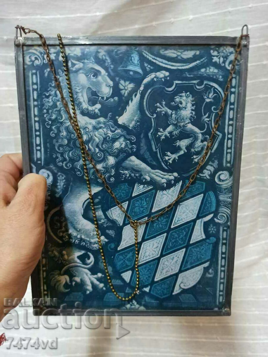 Auction OLD PANEL - GLASS - LIONS, TIN Auction OLD PANEL - GLASS - LIONS, TIN