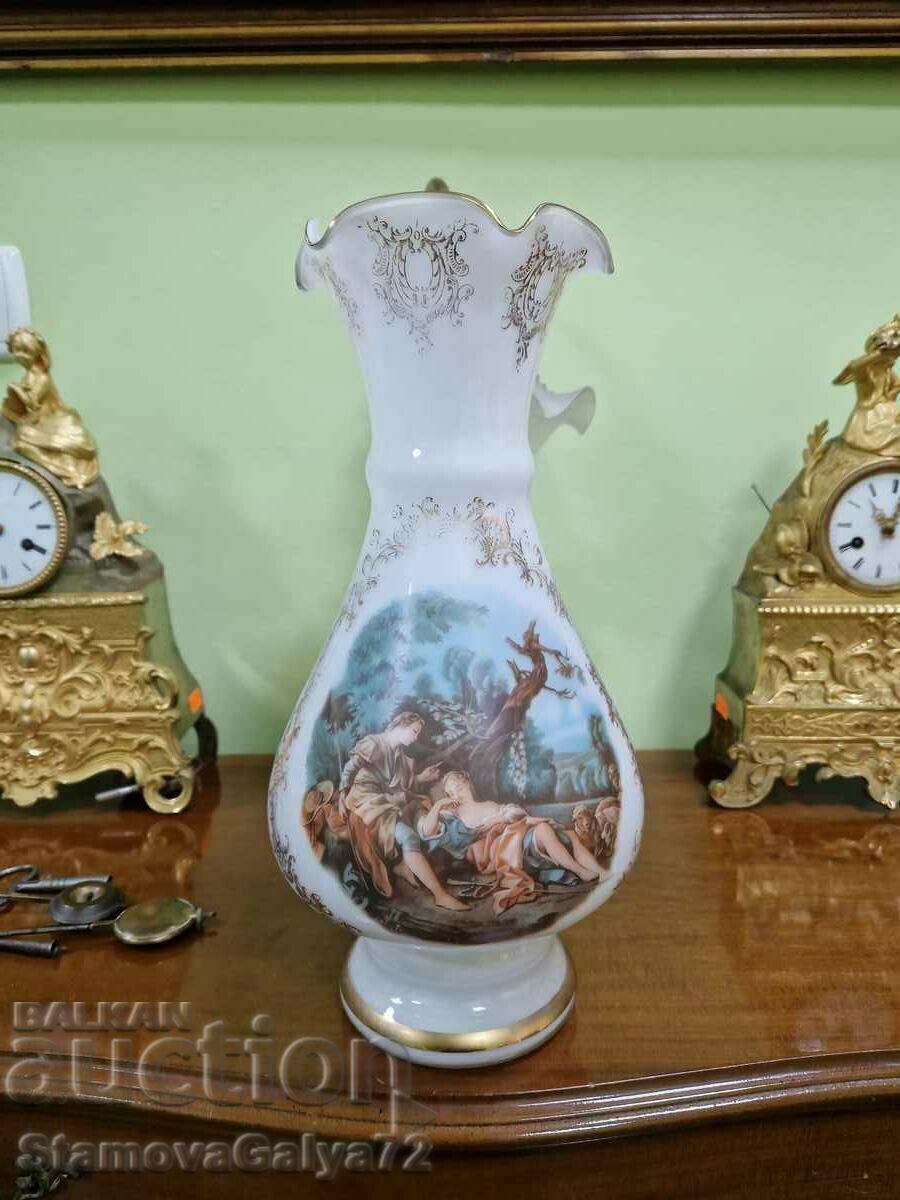 A great antique French Opaline glass vase