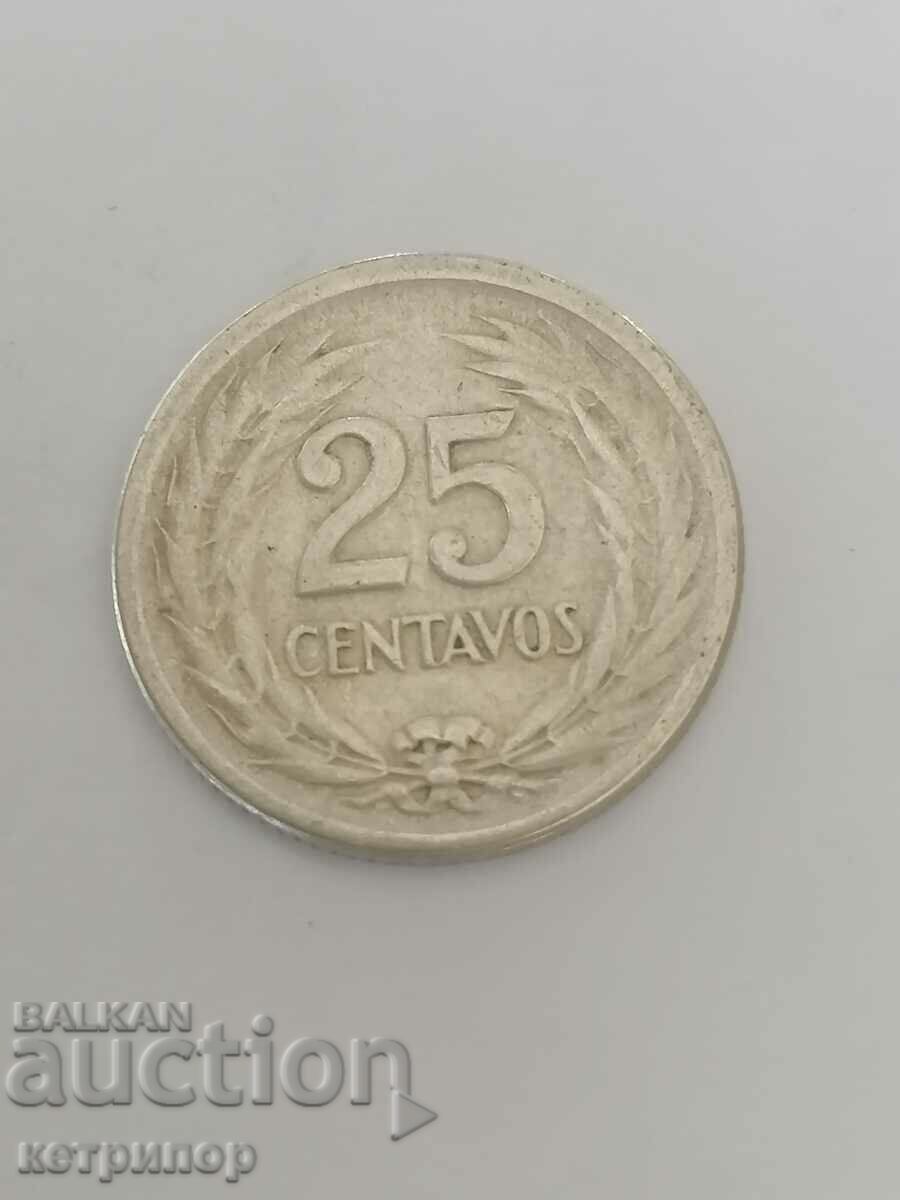 25 центавос 1953 г Салвадор сребърна