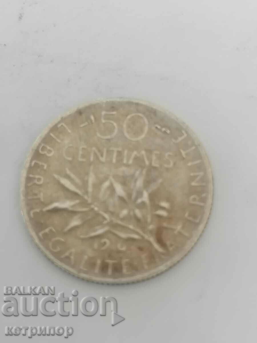 50 centimes 1916 France silver