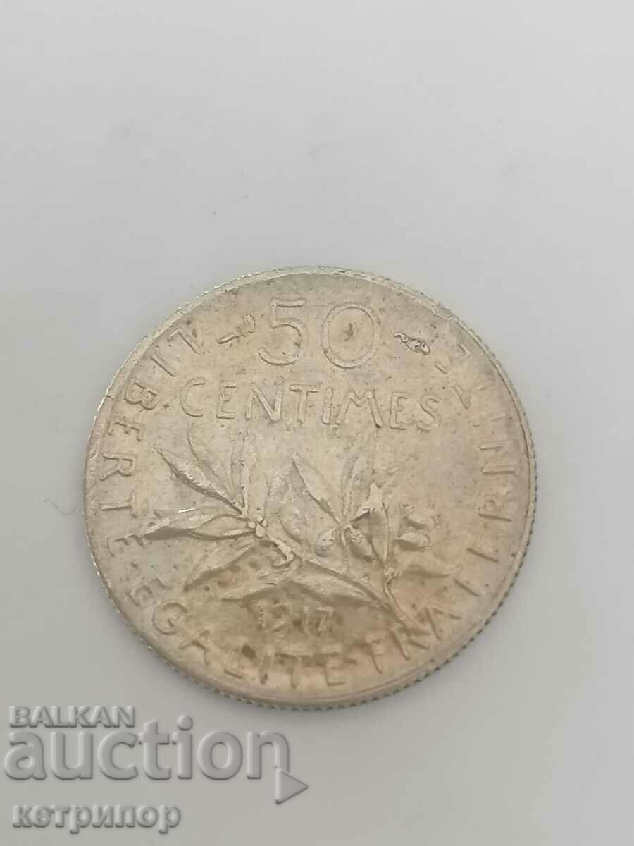50 de centi 1917 argint Franta