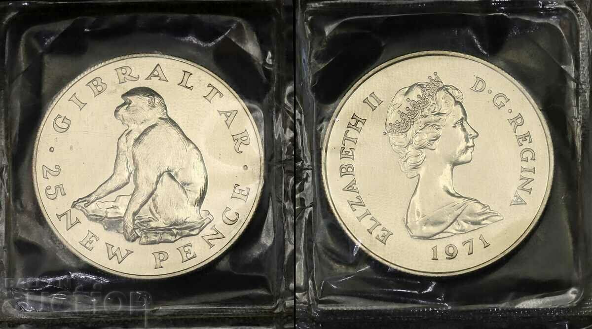 Gibraltar Great Britain 25 pence 1971 monkey silver