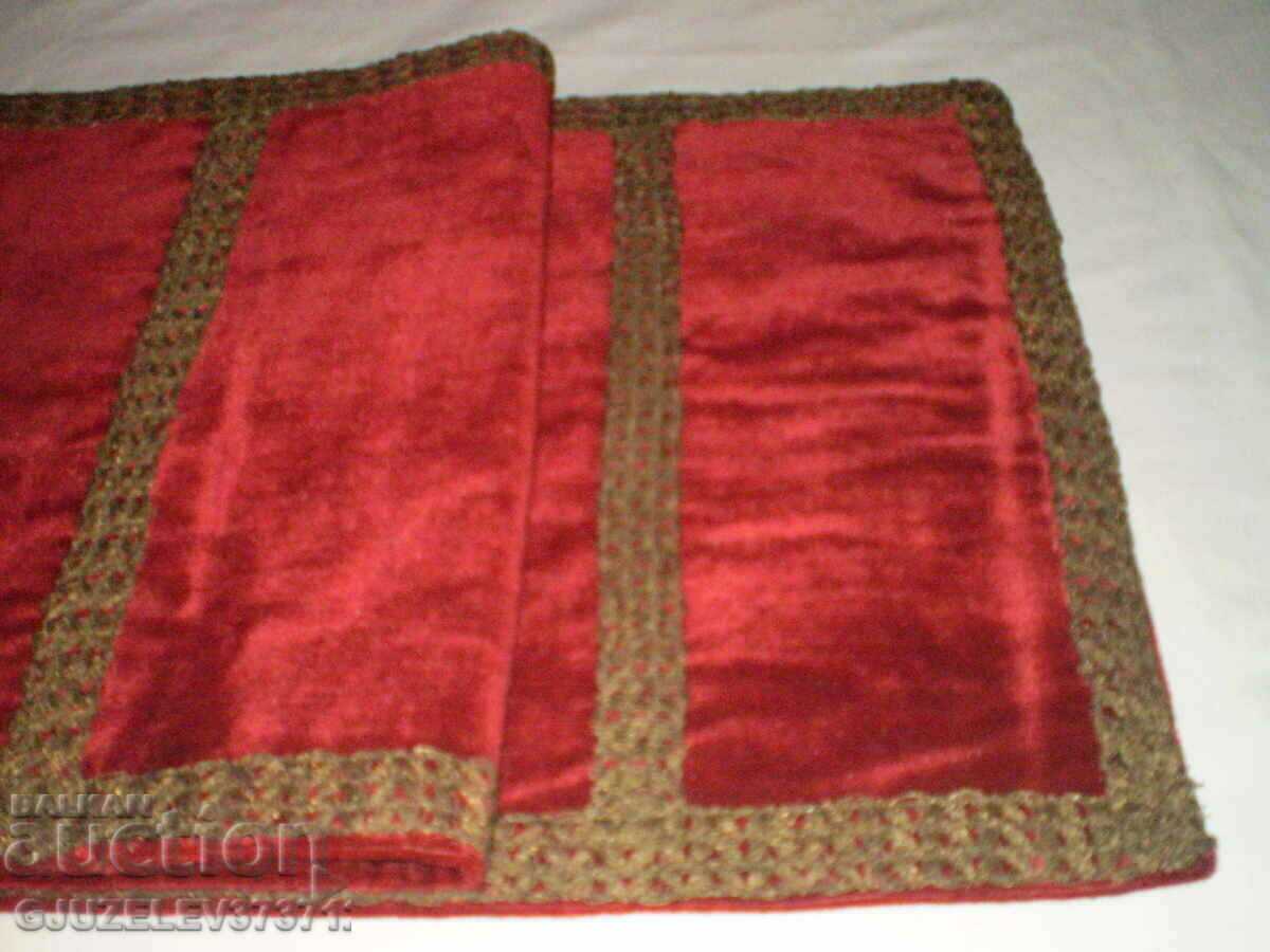 Metallic Gold Tinsel 19th Century Red Plush Tapestry Carpet