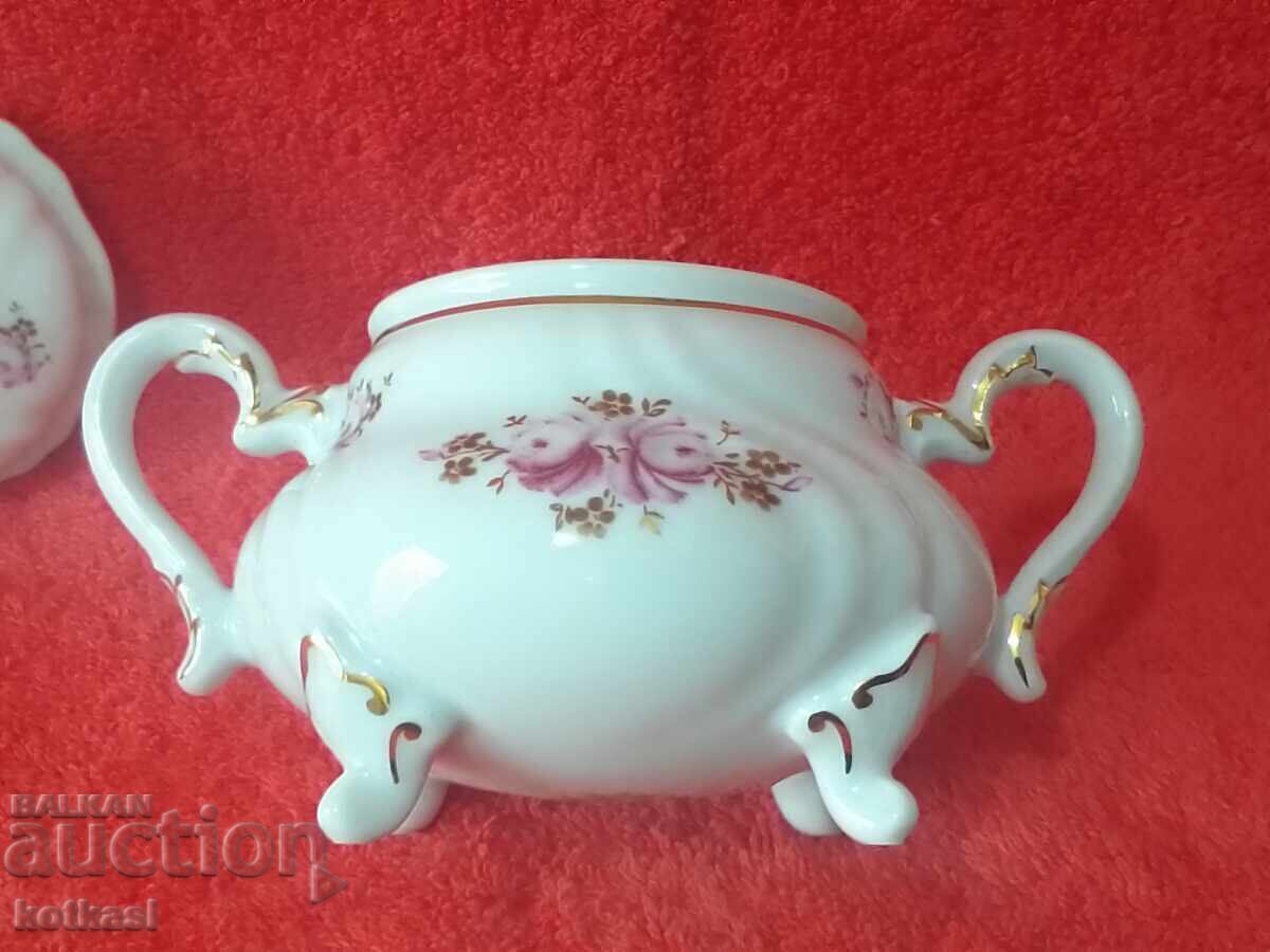 Old porcelain Cup sugar bowl dish WEIMAR Germany handmade - 6