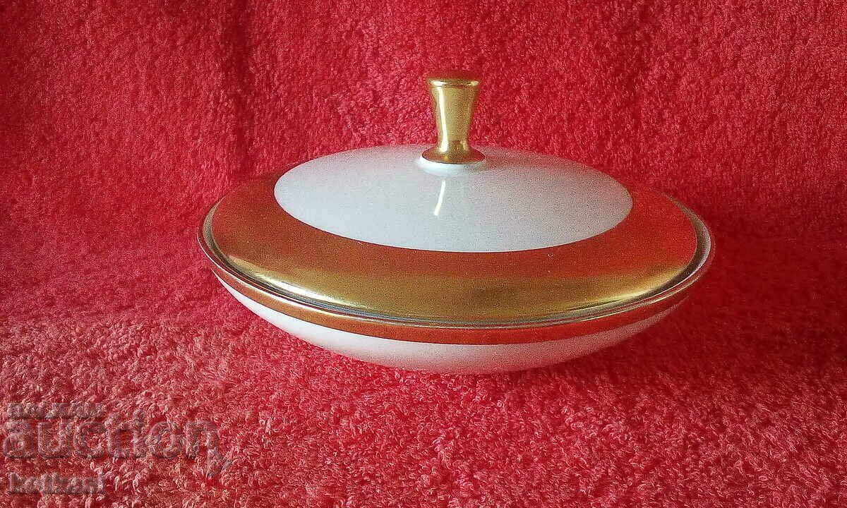 Old porcelain dish bowl with lid gold rim Efchenbach