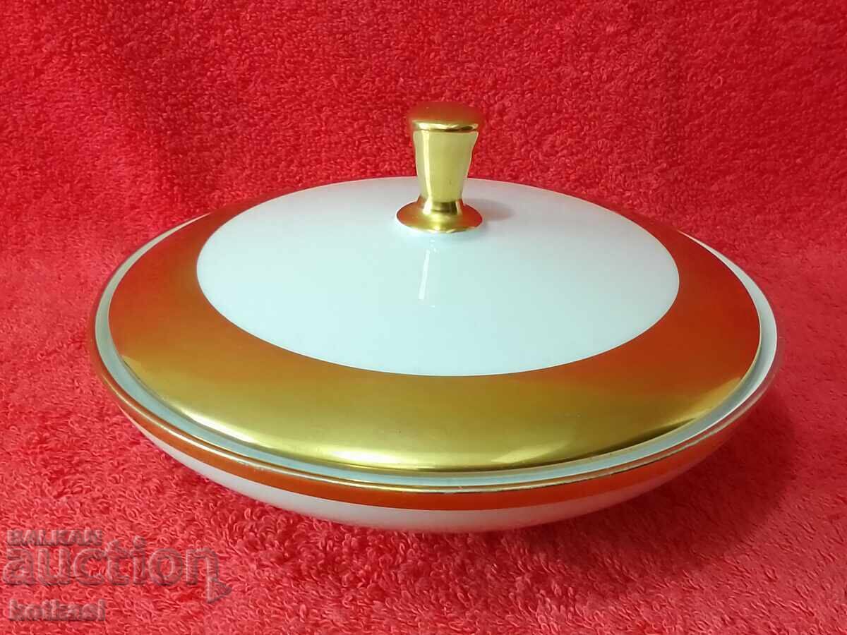 Old porcelain dish bowl with lid gold rim Efchenbach Old porcelain dish bowl with lid gold rim Efchenbach