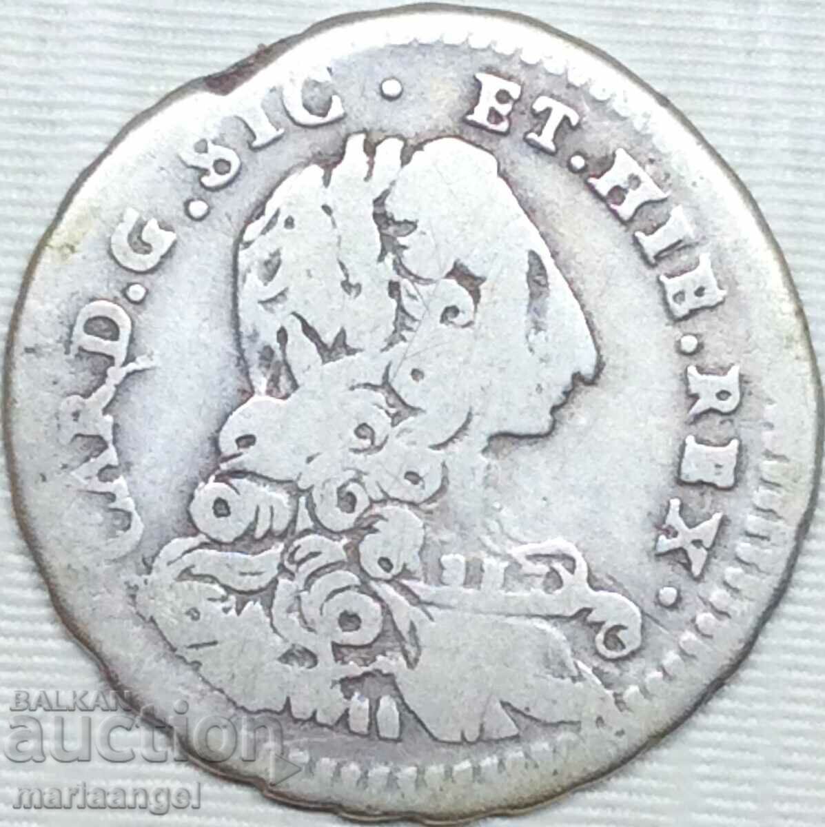 Сицилия 40 грана 1739 2 Тари Италия Карло ди Борбон сребро