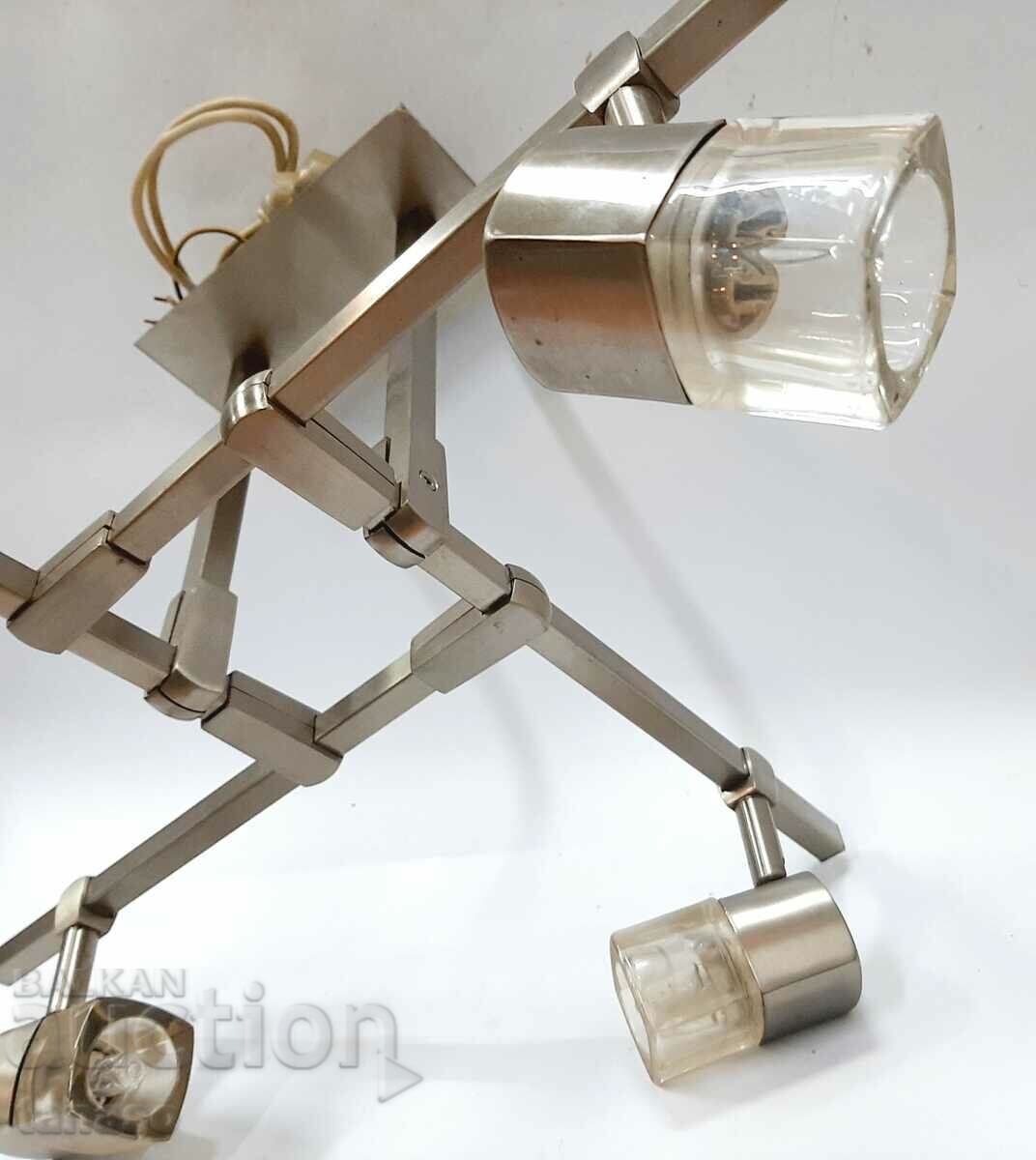 Auction Stainless steel chandelier, 4 lamps, minion bulbs (7.5) Auction Stainless steel chandelier, 4 lamps, minion bulbs (7.5)