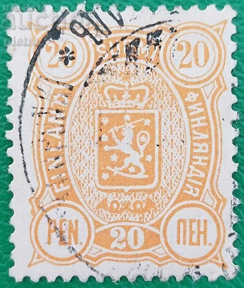 ФИНЛАНДИЯ Използвана пощенска марка 20 PEN, 1885г. National