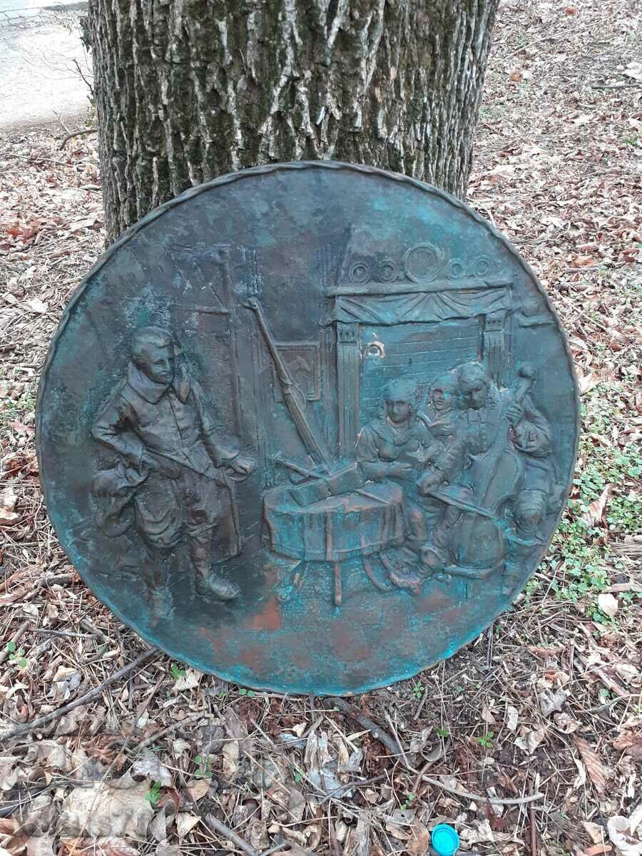 Auction Huge Old Copper Wall Plaque - Painting Auction Huge Old Copper Wall Plaque - Painting