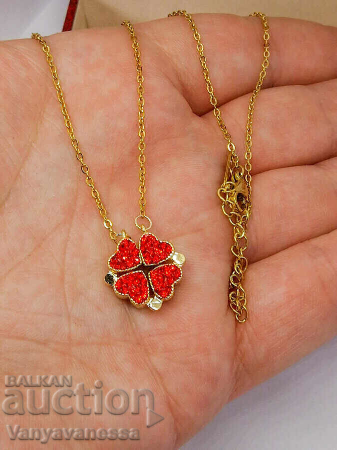 Clover/heart necklace in medical steel with 18k gold plating