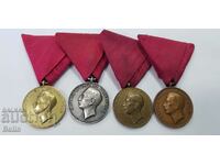Пълен сет 4 бр. царски медали, медал За Заслуга -Борис III