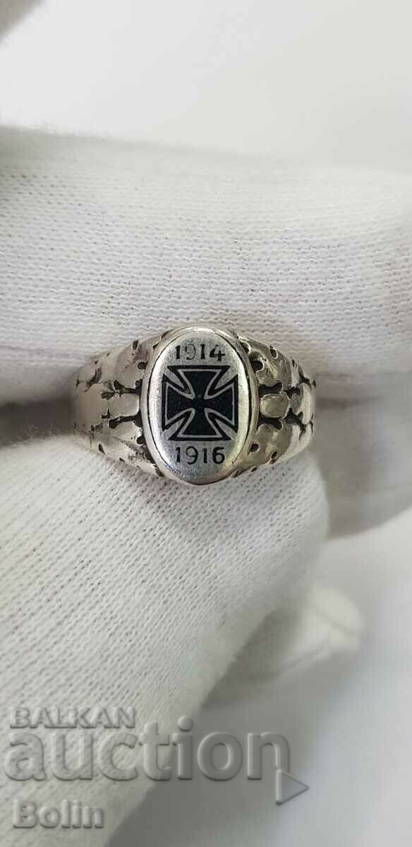 Сребърен германски военен пръстен с железен кръст 1914-1916г