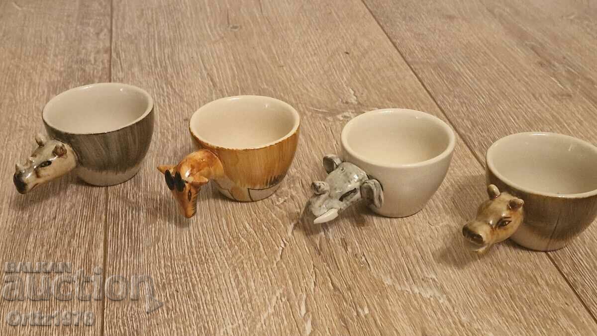 Стари Чашки за кафе, ръчно рисувани, фауна. Нови!