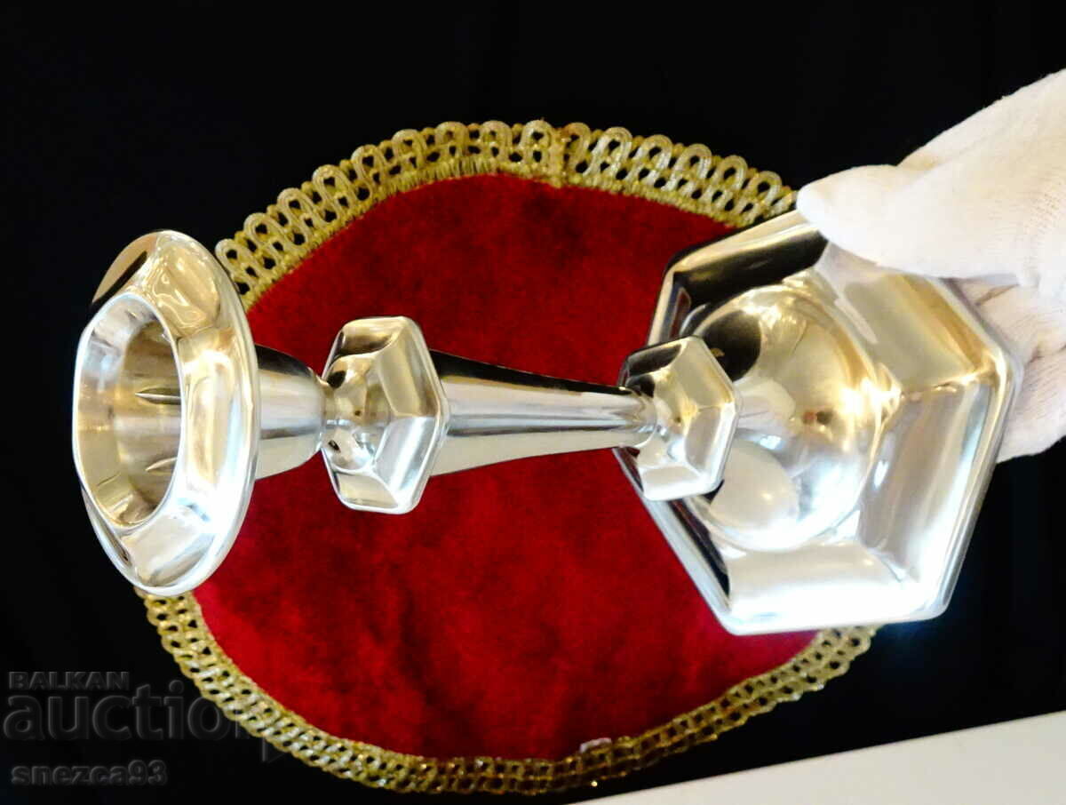 English silver-plated Art Deco candlestick, marked - 6