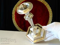 English silver plated candlestick, marked.