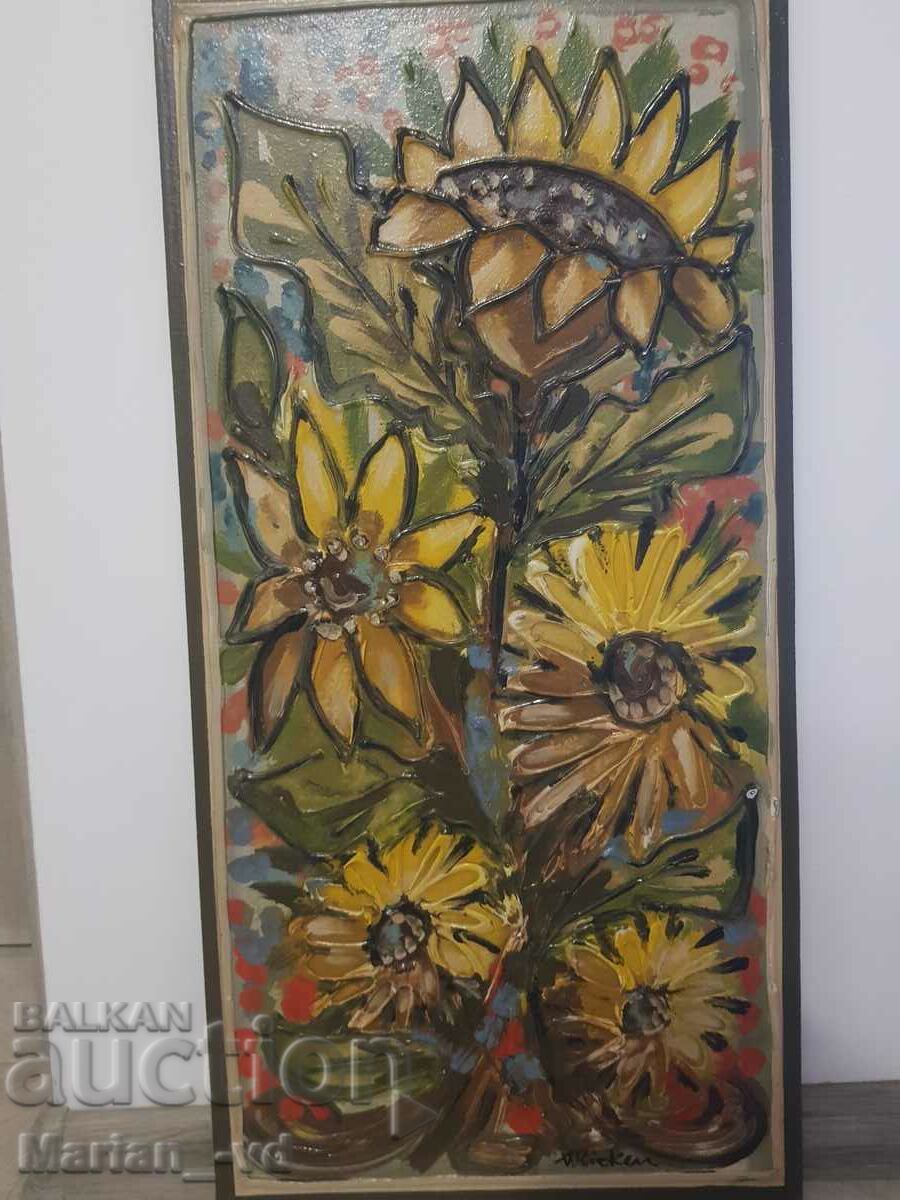 Tablou in relief pictat cu vopsele in ulei, semnat cu preț 140.00 BGN | € 71.58 Tablou in relief pictat cu vopsele in ulei, semnat cu preț 140.00 BGN | € 71.58