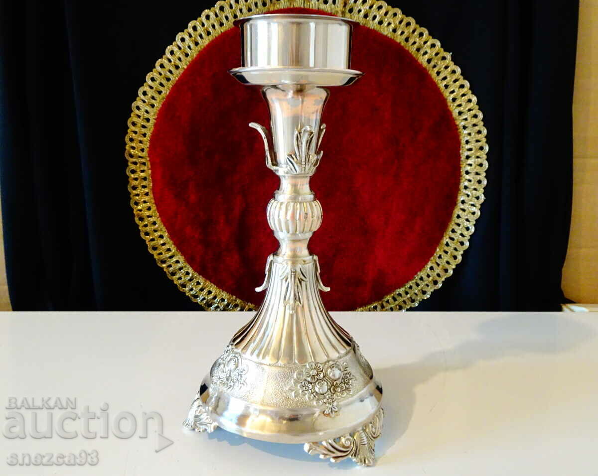 Silver-plated candlestick, baroque. with price 39.00 BGN | € 19.94 Silver-plated candlestick, baroque. with price 39.00 BGN | € 19.94