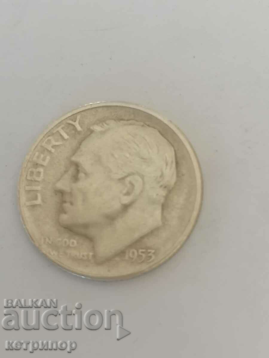 САЩ 1 дайм 1953 г. Сребърен САЩ 1 дайм 1953 г. Сребърен