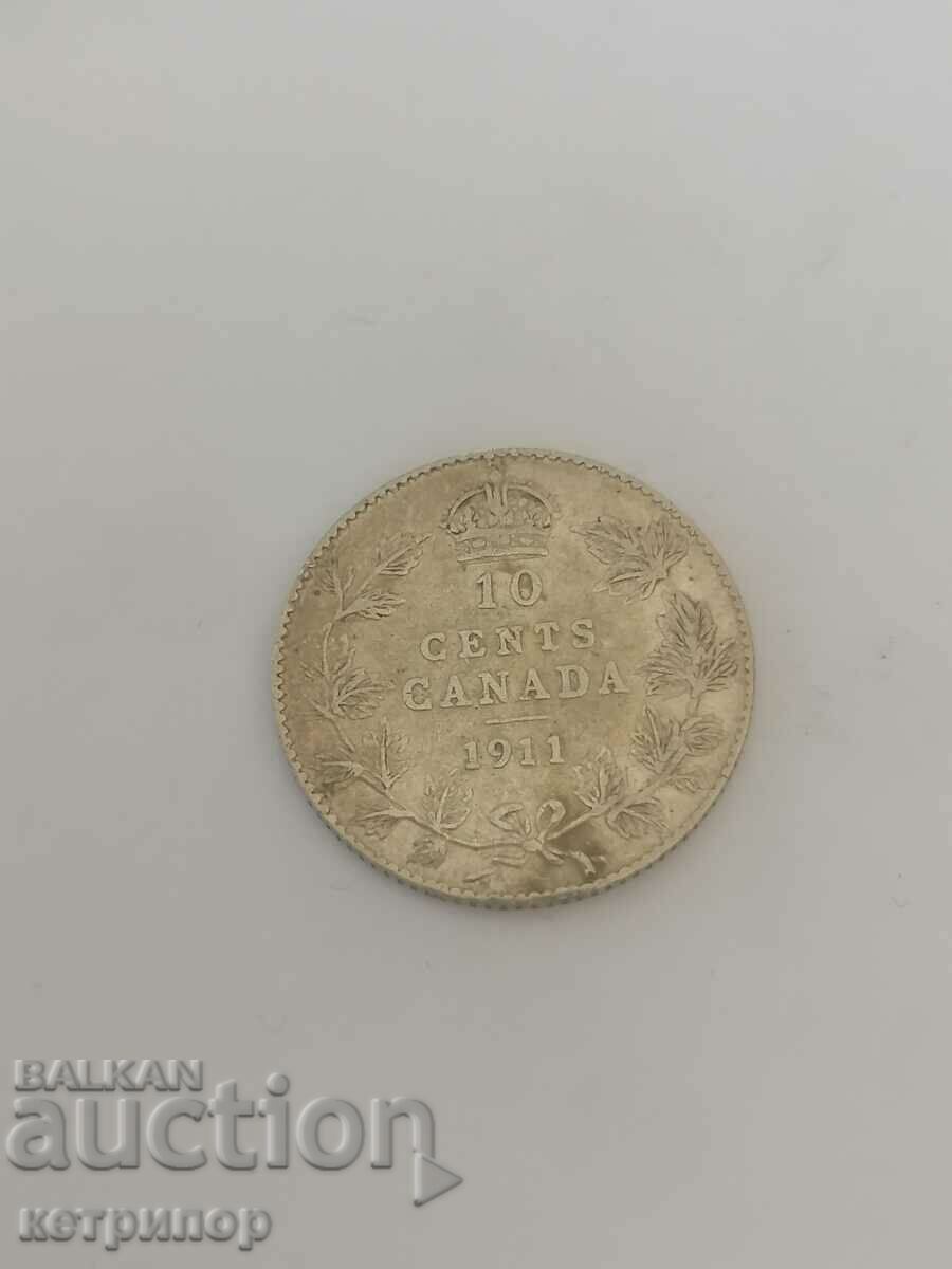 Канада 10 цента 1911 г сребърна